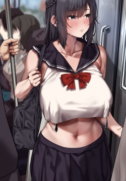 電車で夏服 ボディペイント露出 