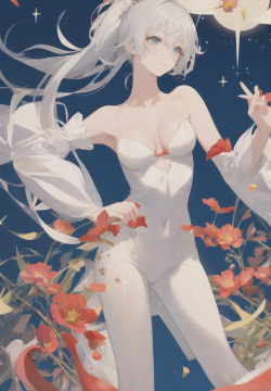 White haired girl with huge breasts by AI